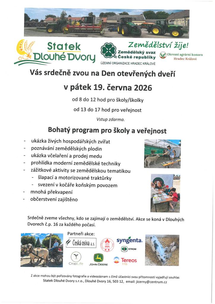 Den otevřených dveří společnosti Statek Dlouhé Dvory - 19.6.2026